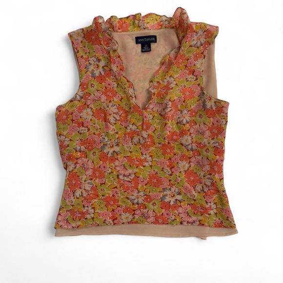 Ann Taylor Floral Ruffle Blouse - Pink and Orange - Picture 1 of 5